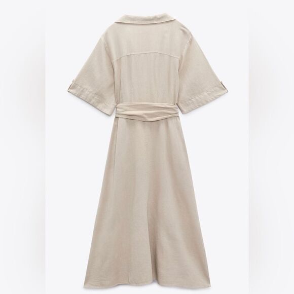 Zara Linen Blend Shirt Dress New - Picture 4 of 8